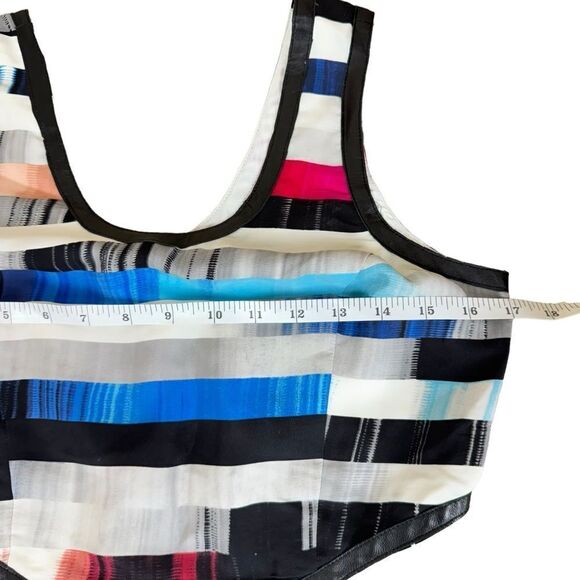 Parker Silk Cutout Rainbow Mini Dress Leather Contrast Tank Colorful Summer M - Picture 9 of 13